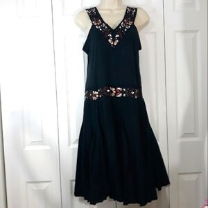 Mix Nouveau 100% Cotton Black Beaded  Dress Size Medium